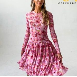 CURRENTNYC mesh rose midi skirt set